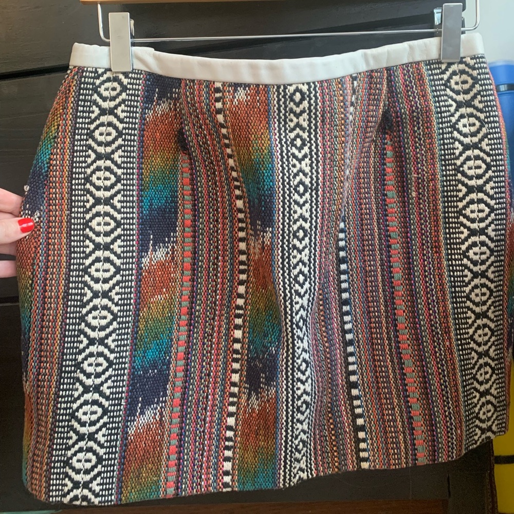 Maje Woven + Leather Miniskirt